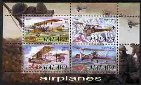 Malawi 2010 Military Aircraft of WW1 perf sheetlet containing 4 values unmounted mint, stamps on aviation, stamps on militaria, stamps on  ww1 , stamps on 