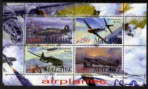 Malawi 2010 Military Aircraft of WW2 perf sheetlet containing 4 values unmounted mint, stamps on aviation, stamps on militaria, stamps on  ww1 , stamps on 