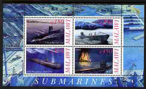 Malawi 2010 Submarines #03 perf sheetlet containing 4 values unmounted mint, stamps on ships, stamps on submarines