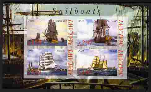 Malawi 2010 Tall Ships #01 imperf sheetlet containing 4 values unmounted mint, stamps on ships, stamps on 