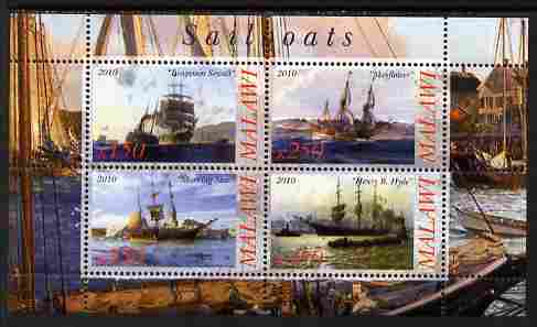 Malawi 2010 Tall Ships #02 perf sheetlet containing 4 values unmounted mint, stamps on , stamps on  stamps on ships, stamps on  stamps on 