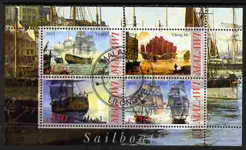 Malawi 2010 Tall Ships #03 perf sheetlet containing 4 values fine cto used, stamps on , stamps on  stamps on ships, stamps on  stamps on 