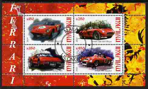 Malawi 2010 Sports Cars - Ferrari perf sheetlet containing 4 values fine cto used, stamps on , stamps on  stamps on cars, stamps on  stamps on ferrari