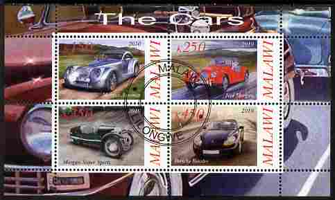 Malawi 2010 Cars #04 - Porsche & Morgan perf sheetlet containing 4 values fine cto used, stamps on cars, stamps on porsche, stamps on morgan