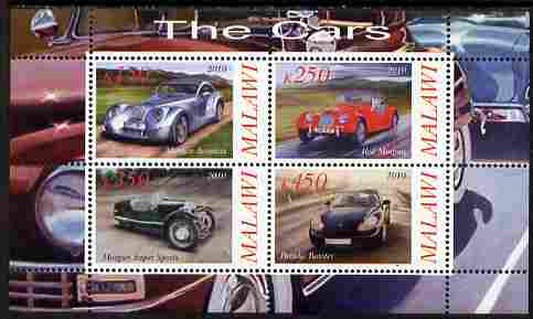Malawi 2010 Cars #04 - Porsche & Morgan perf sheetlet containing 4 values unmounted mint, stamps on , stamps on  stamps on cars, stamps on  stamps on porsche, stamps on  stamps on morgan