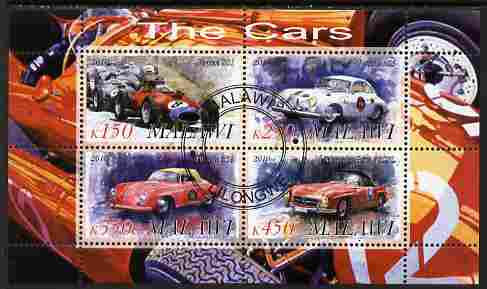 Malawi 2010 Cars #08 - Ferrari, Porsche & Mercedes Benz perf sheetlet containing 4 values fine cto used, stamps on cars, stamps on mercedes, stamps on ferrari, stamps on porsche