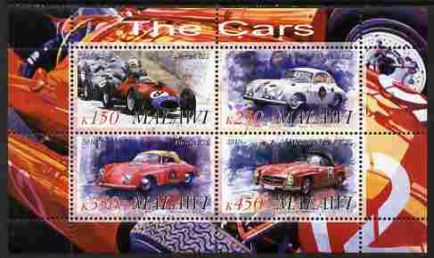 Malawi 2010 Cars #08 - Ferrari, Porsche & Mercedes Benz perf sheetlet containing 4 values unmounted mint, stamps on cars, stamps on mercedes, stamps on ferrari, stamps on porsche