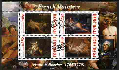 Malawi 2010 Art - French Painters - Boucher perf sheetlet containing 4 values fine cto used, stamps on , stamps on  stamps on arts, stamps on  stamps on nudes, stamps on  stamps on boucher