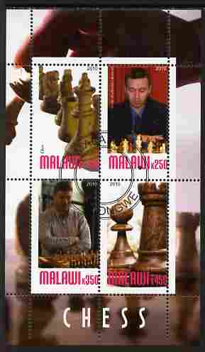 Malawi 2010 Chess - Modern Masters #02 perf sheetlet containing 4 values fine cto used, stamps on , stamps on  stamps on chess