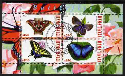 Malawi 2010 Butterflies perf sheetlet containing 4 values fine cto used, stamps on , stamps on  stamps on butterflies