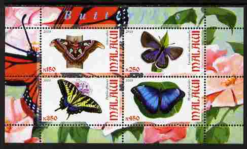 Malawi 2010 Butterflies perf sheetlet containing 4 values unmounted mint, stamps on butterflies