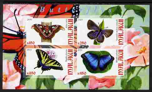 Malawi 2010 Butterflies imperf sheetlet containing 4 values unmounted mint, stamps on butterflies