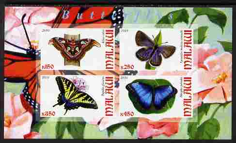 Malawi 2010 Butterflies imperf sheetlet containing 4 values unmounted mint, stamps on , stamps on  stamps on butterflies