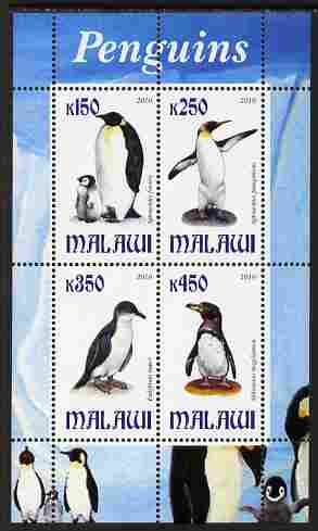 Malawi 2010 Penguins perf sheetlet containing 4 values unmounted mint, stamps on , stamps on  stamps on polar, stamps on  stamps on penguins, stamps on  stamps on birds