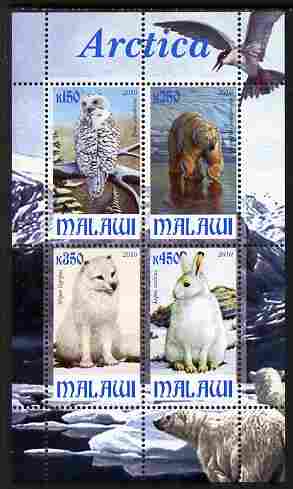 Malawi 2010 Arctic perf sheetlet containing 4 values unmounted mint, stamps on , stamps on  stamps on polar, stamps on  stamps on owls, stamps on  stamps on birds of prey, stamps on  stamps on bears, stamps on  stamps on wolves, stamps on  stamps on birds