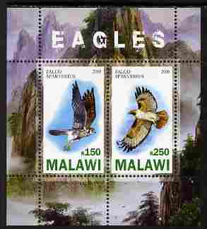 Malawi 2010 Eagles perf sheetlet containing 2 values unmounted mint, stamps on eagles, stamps on birds of prey, stamps on birds