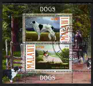 Malawi 2010 Dogs #01 perf sheetlet containing 2 values fine cto used, stamps on dogs