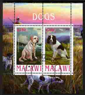 Malawi 2010 Dogs #04 perf sheetlet containing 2 values fine cto used, stamps on dogs