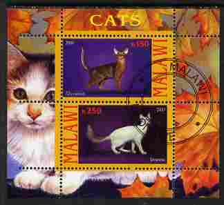 Malawi 2010 Domestic Cats #02 perf sheetlet containing 2 values fine cto used, stamps on , stamps on  stamps on cats