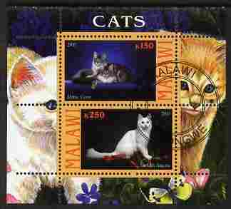 Malawi 2010 Domestic Cats #04 perf sheetlet containing 2 values fine cto used, stamps on , stamps on  stamps on cats