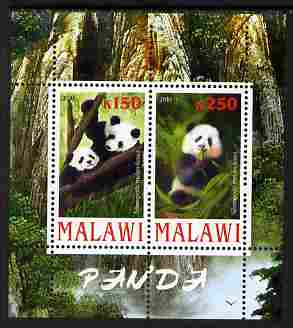 Malawi 2010 Pandas perf sheetlet containing 2 values unmounted mint, stamps on animals, stamps on pandas, stamps on bears