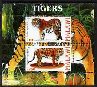 Malawi 2010 Tigers perf sheetlet containing 2 values unmounted mint, stamps on cats, stamps on tigers, stamps on lions