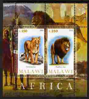 Malawi 2010 African Animals - Lion & Panther perf sheetlet containing 2 values unmounted mint, stamps on , stamps on  stamps on animals, stamps on  stamps on lions, stamps on  stamps on cats