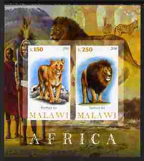 Malawi 2010 African Animals - Lion & Panther imperf sheetlet containing 2 values unmounted mint, stamps on , stamps on  stamps on animals, stamps on  stamps on lions, stamps on  stamps on cats