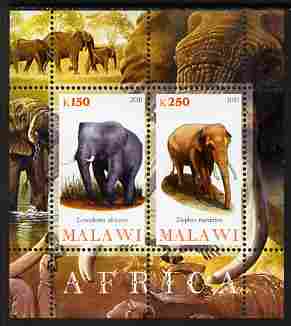 Malawi 2010 African Animals - Elephants perf sheetlet containing 2 values unmounted mint, stamps on animals, stamps on elephants