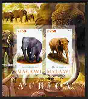 Malawi 2010 African Animals - Elephants imperf sheetlet containing 2 values unmounted mint, stamps on animals, stamps on elephants