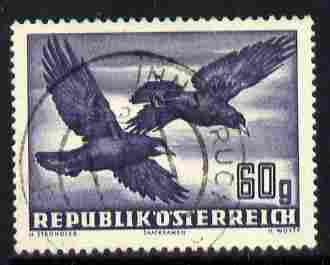 Austria 1950-53 Birds 60g Rooks fine cds used, SG 1215, stamps on birds, stamps on 