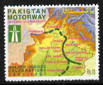 Pakistan 1997 Motorway Project 10r unmounted mint SG 1029, stamps on roads, stamps on communications, stamps on maps