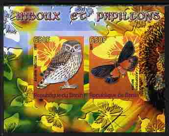 Benin 2007 Butterflies & Owls #1 imperf s/sheet containing 2 values unmounted mint. Note this item is privately produced and is offered purely on its thematic appeal, stamps on butterflies, stamps on birds, stamps on birds of prey, stamps on owls