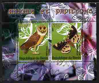 Benin 2007 Butterflies & Owls #3 perf s/sheet containing 2 values unmounted mint. Note this item is privately produced and is offered purely on its thematic appeal, stamps on butterflies, stamps on birds, stamps on birds of prey, stamps on owls