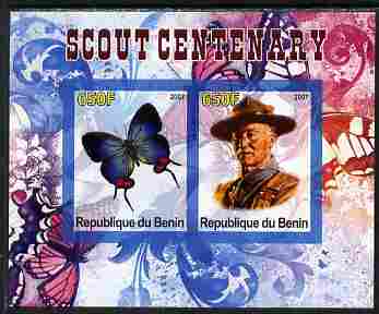 Benin 2007 Scout Centenary & Butterflies #2 imperf s/sheet containing 2 values unmounted mint. Note this item is privately produced and is offered purely on its thematic ..., stamps on butterflies, stamps on scouts