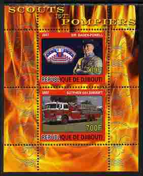 Djibouti 2007 Scouts & Fire Engines #3 perf s/sheet containing 2 values unmounted mint. Note this item is privately produced and is offered purely on its thematic appeal, stamps on , stamps on  stamps on fire, stamps on  stamps on scouts