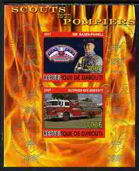 Djibouti 2007 Scouts & Fire Engines #3 imperf s/sheet containing 2 values unmounted mint. Note this item is privately produced and is offered purely on its thematic appeal, stamps on , stamps on  stamps on fire, stamps on  stamps on scouts