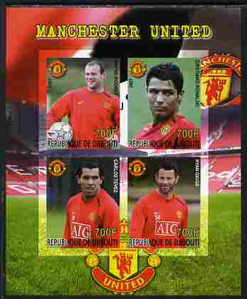 Djibouti 2007 Manchester United imperf sheetlet containing 4 values unmounted mint. Note this item is privately produced and is offered purely on its thematic appeal, stamps on , stamps on  stamps on sport, stamps on  stamps on football