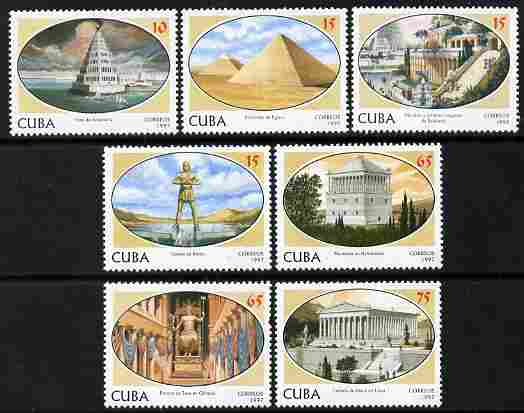 Cuba 1997 Seven Wonders of the Ancient World perf set of 7 values unmounted mint, SG 4177-83, stamps on history, stamps on heritage, stamps on ancient greece, stamps on lighthouses, stamps on pyramids