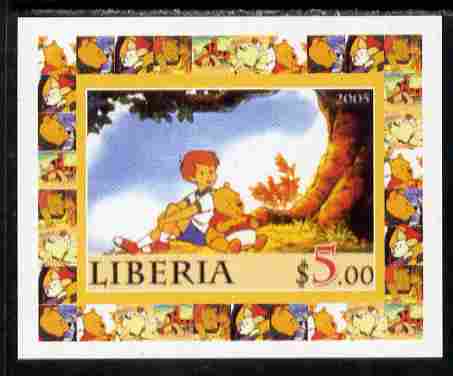 Liberia 2005 50th Anniversary of Disneyland #07 (Pooh) individual imperf deluxe sheet unmounted mint, stamps on disney, stamps on cinema, stamps on movies, stamps on cartoons, stamps on entertainments, stamps on bears