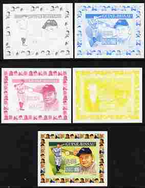 Guinea - Bissau 2007 Sportsmen of the Century - Babe Ruth individual deluxe sheet - the set of 5 imperf progressive proofs comprising the 4 individual colours plus all 4-colour composite, unmounted mint  similar to Yv 2284, stamps on , stamps on  stamps on personalities, stamps on  stamps on sport, stamps on  stamps on baseball