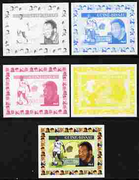 Guinea - Bissau 2007 Sportsmen of the Century - Pele individual deluxe sheet - the set of 5 imperf progressive proofs comprising the 4 individual colours plus all 4-colour composite, unmounted mint similar to Yv 2285, stamps on , stamps on  stamps on personalities, stamps on  stamps on sport, stamps on  stamps on football