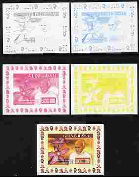 Guinea - Bissau 2007 Humanitarians #2 - Mahatma Gandhi & Orchid individual deluxe sheet - the set of 5 imperf progressive proofs comprising the 4 individual colours plus all 4-colour composite, unmounted mint , stamps on , stamps on  stamps on personalities, stamps on  stamps on gandhi, stamps on  stamps on constitutions, stamps on  stamps on flowers, stamps on  stamps on orchids