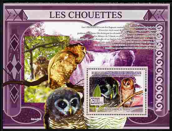 Guinea - Conakry 2009 Owls perf s/sheet unmounted mint, stamps on , stamps on  stamps on birds, stamps on  stamps on birds of prey, stamps on  stamps on owls