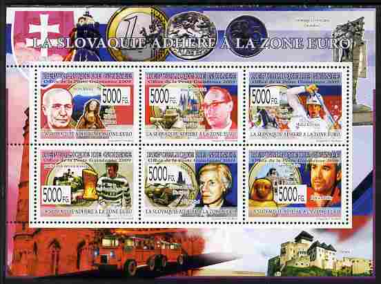 Guinea - Conakry 2009 Slovakia Joins the European Community perf sheetlet containing 6 values unmounted mint, stamps on europa, stamps on fire, stamps on museums, stamps on statues, stamps on egyptology