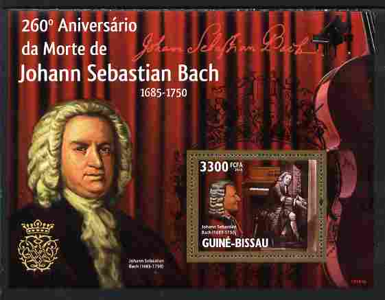 Guinea - Bissau 2010 260th death Anniversary of Bach perf s/sheet unmounted mint, stamps on , stamps on  stamps on personalities, stamps on  stamps on bach, stamps on  stamps on music, stamps on  stamps on composers, stamps on  stamps on organ