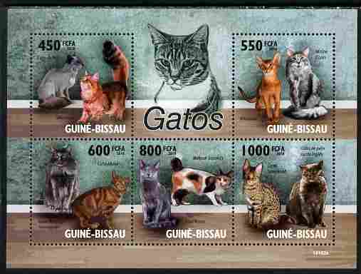 Guinea - Bissau 2010 Domestic Cats perf sheetlet containing 5 values unmounted mint, stamps on , stamps on  stamps on cats