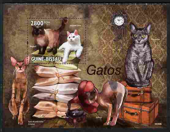Guinea - Bissau 2010 Domestic Cats perf s/sheet unmounted mint, stamps on cats, stamps on clocks