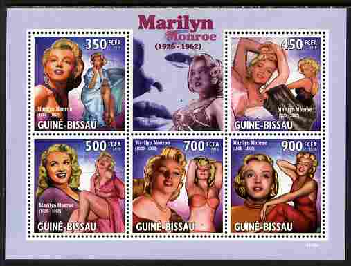 Guinea - Bissau 2010 Marilyn Monroe perf sheetlet containing 5 values unmounted mint, stamps on , stamps on  stamps on personalities, stamps on  stamps on films, stamps on  stamps on cinema, stamps on  stamps on movies, stamps on  stamps on music, stamps on  stamps on marilyn, stamps on  stamps on monroe