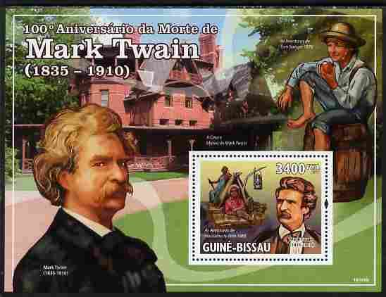 Guinea - Bissau 2010 100th death Anniversary of Mark Twain perf s/sheet unmounted mint, stamps on , stamps on  stamps on personalities, stamps on  stamps on literature, stamps on  stamps on masonics, stamps on  stamps on masonry